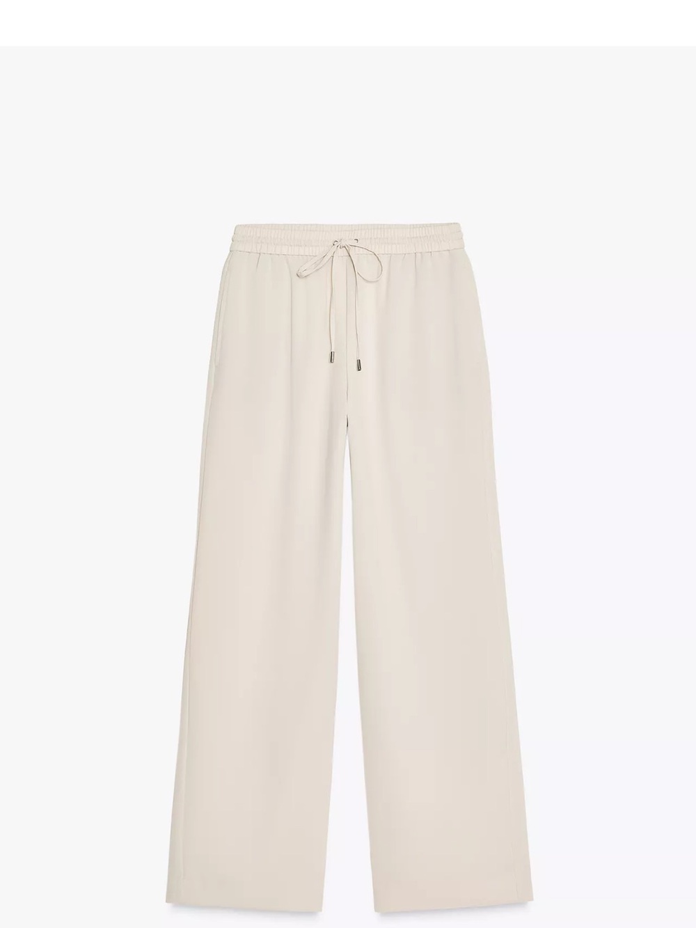 Zara Fluid Pajama Pants Wide-Leg Drawstring Pants in Light Cream